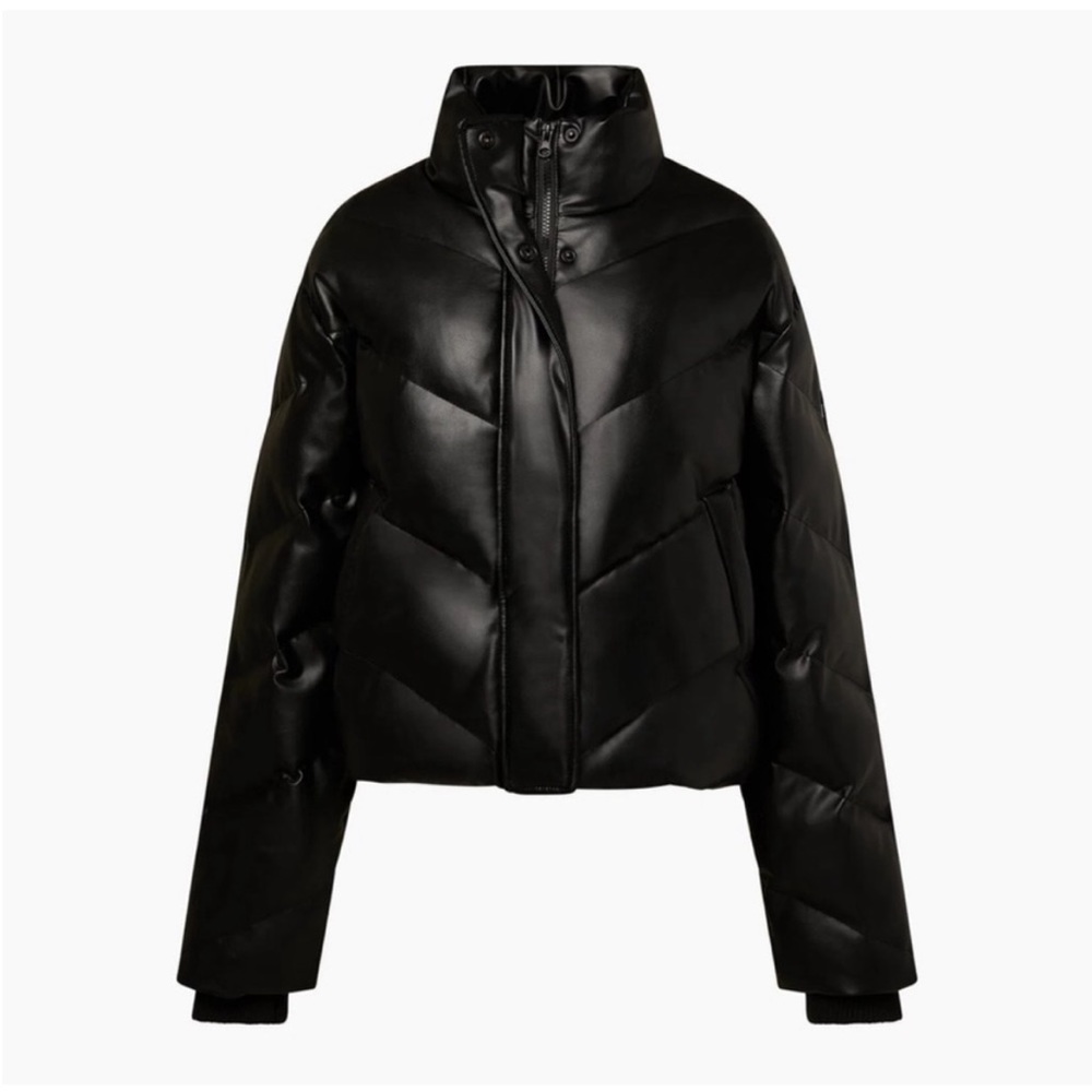 IVL Faux Leather Puffer Jacket Black Size Small